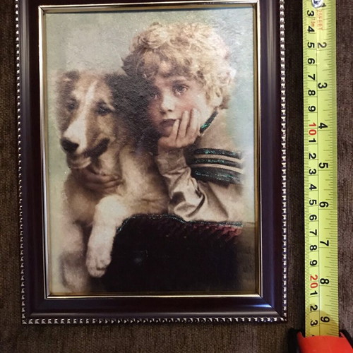 Vintage art prints used, set of 2, decoupage technique with children and dogs