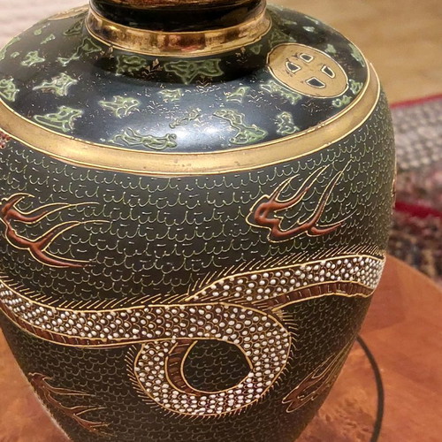 Moriage vases used, old Japan 18th century, 33 cm height, set of 2
