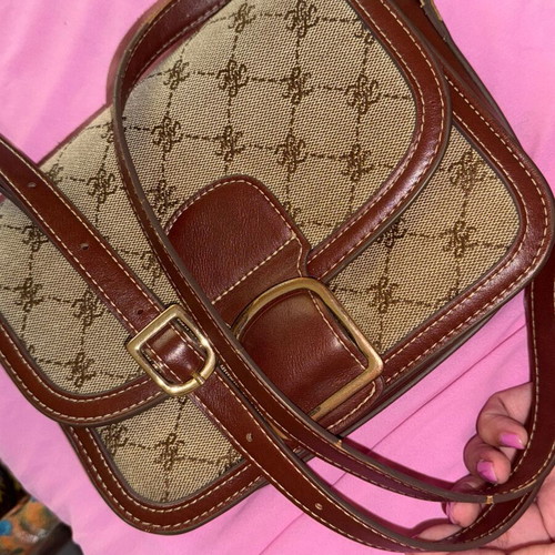 Mango crossbody bag like new, beige and brown, leatherette and fabric with monogram