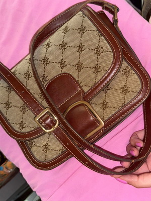 Mango crossbody bag like new, beige and brown, leatherette and fabric with monogram