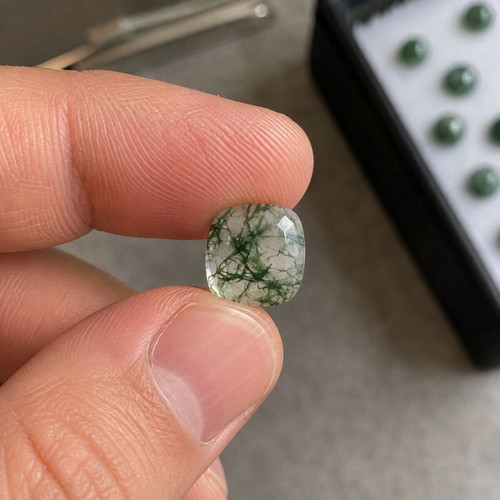 Moss Agate 8×8mm Cushion Cut new for ring or pendant