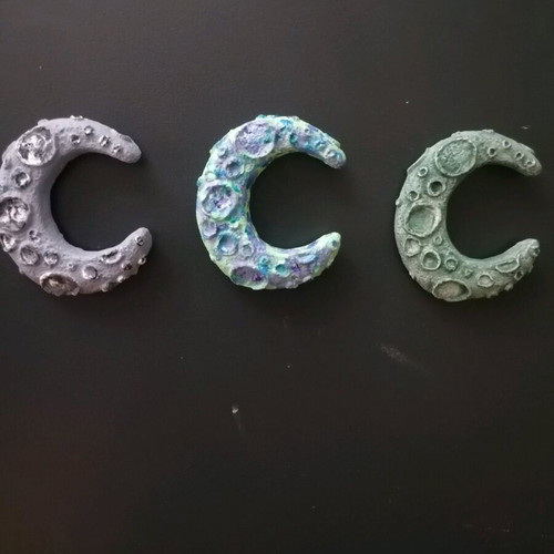 Handmade moon magnets gypsum new, painted with acrylics