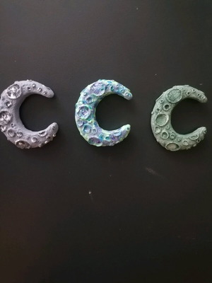 Handmade moon magnets gypsum new, painted with acrylics