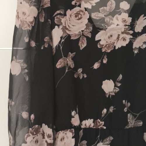 Midi chiffon dress with floral print like new, black and pink