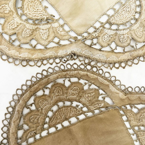 Antique Handmade Embroidered Church Doilies used, linen and cotton