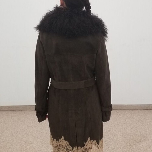 Suede coat Red Valentino like new, dark brown with ecru lace
