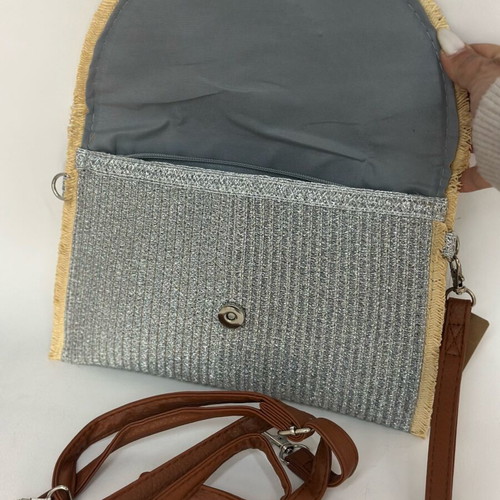 Bag to Bag gray straw handbag with eye new with tag