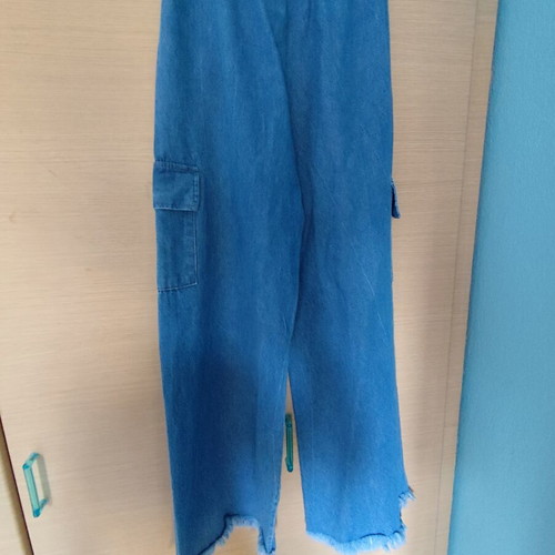 Cargo wide-leg jeans pants, blue, size M