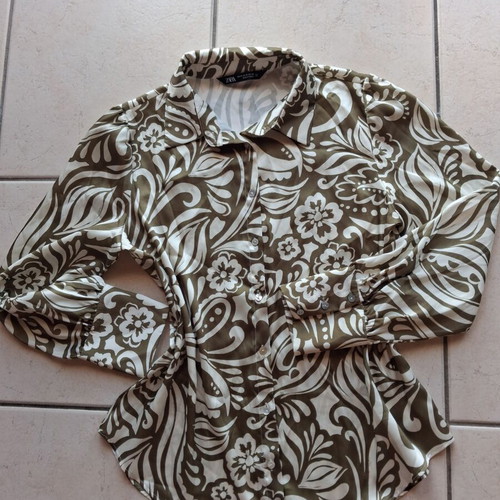 Zara satin women's shirt medium oversize like new beige and khaki