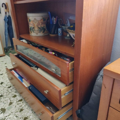 Bookcase drawer unit used with nightstand, cherry wood
