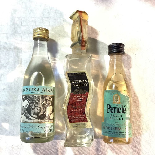 Greek liquor miniatures used, set of 7 bottles