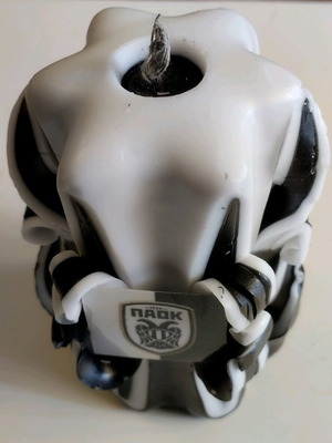 Handmade PAOK candle black and white 13cm x 8cm