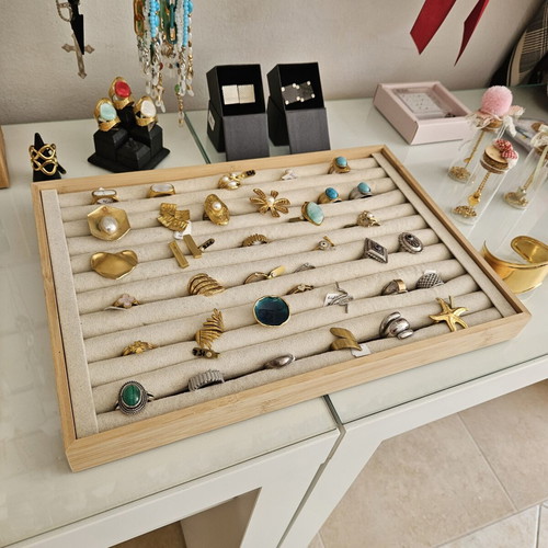 Wooden jewelry display stands, set