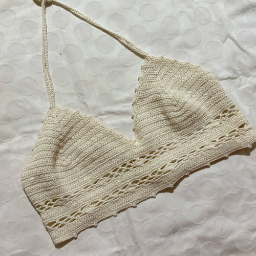 Embroidered bikini top like new, size S, white and beige