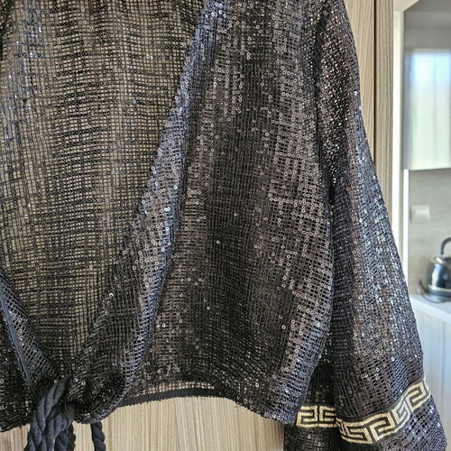 Alexandra Katsaiti top used, black drape with sequins and gold details