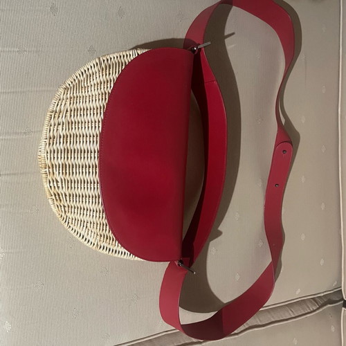 Goldie Rodo Wicker Shoulder Bag new, red and beige leather