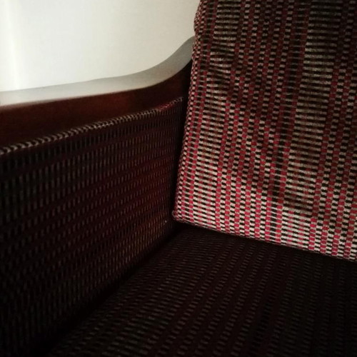 Classic three-seater sofa used, wood and rattan