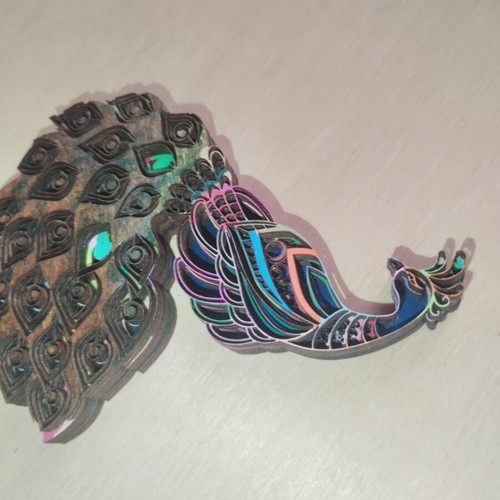 Wooden peacock decorative ornament