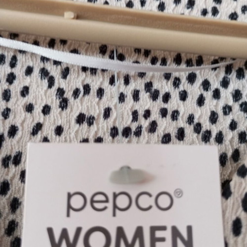 Pepco Mini Babydoll Dress XS, beige with black dots