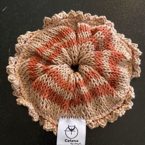 Πλεκτό scrunchie καινούργιο, βαμβακερό με ρίγες και λεπτομέρεια