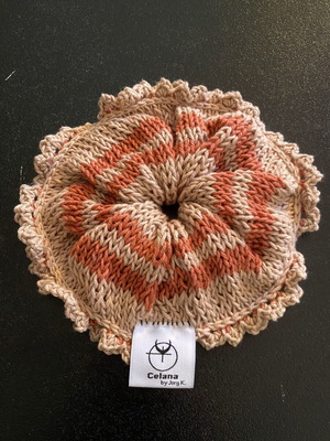 Πλεκτό scrunchie καινούργιο, βαμβακερό με ρίγες και λεπτομέρεια
