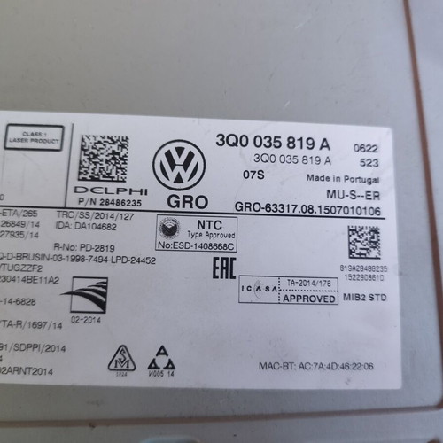 VW Golf Sportsvan 2014 central console with screen and control unit used