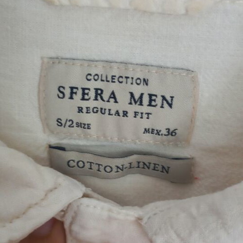 Sfera short-sleeve men's shirt small like new, cotton-linen, white-green