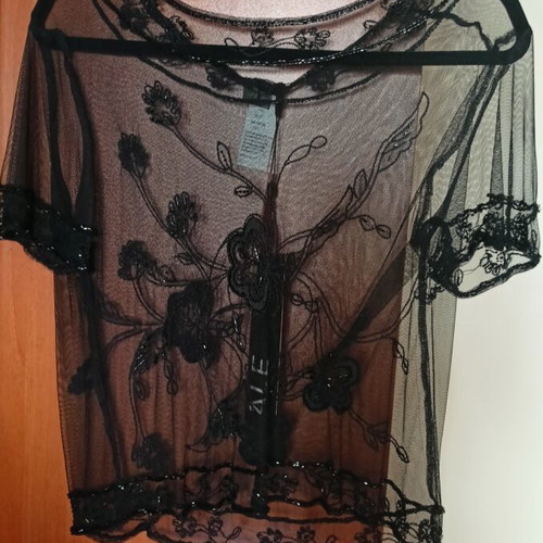 Transparent short-sleeve blouse A.L.E. new with embroidered bead details black
