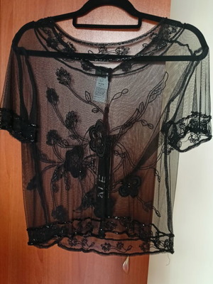 Transparent short-sleeve blouse A.L.E. new with embroidered bead details black