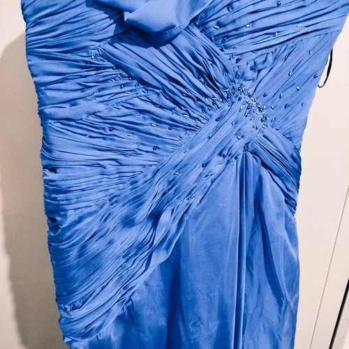 Long dress used, blue, size 46 with slit and scarf