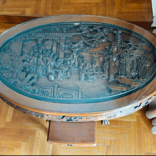 Handmade Chinese oval table with 6 small side tables, like new