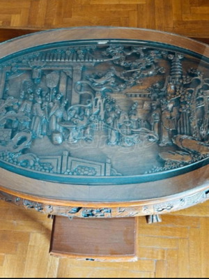 Handmade Chinese oval table with 6 small side tables, like new