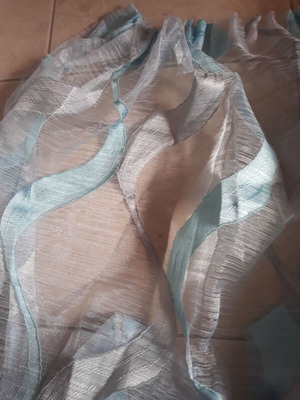 Window curtain like new, transparent with blue and gray stripes