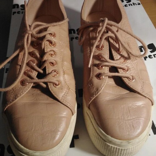 Superga women's leather shoes with double sole, like new, size 39.5, dusty pink