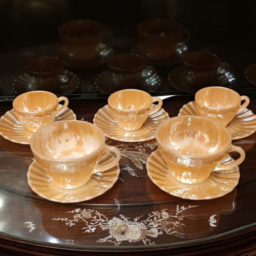 Vintage coffee and tea cups set used, 14 pieces with saucers
