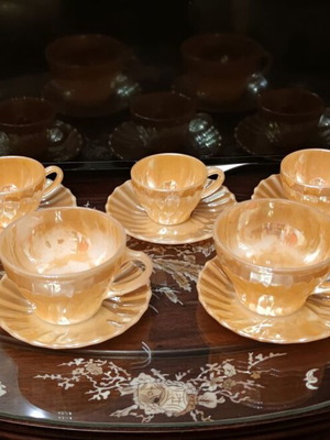 Vintage coffee and tea cups set used, 14 pieces with saucers