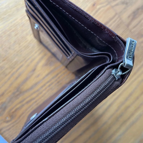 Omega wallet used brown with coin and card compartments