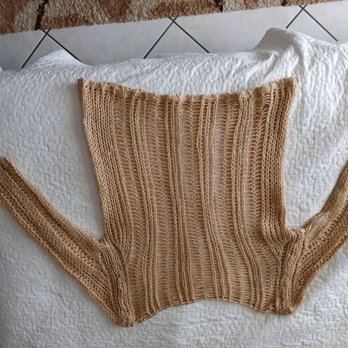 Gallia knitted blouse with perforated design, size M, like new, beige