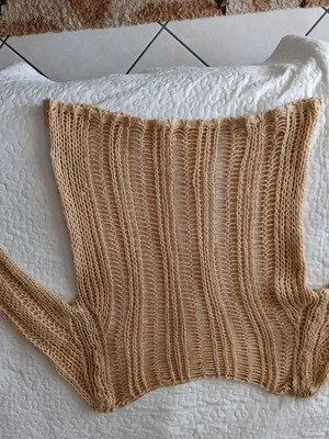 Gallia knitted blouse with perforated design, size M, like new, beige