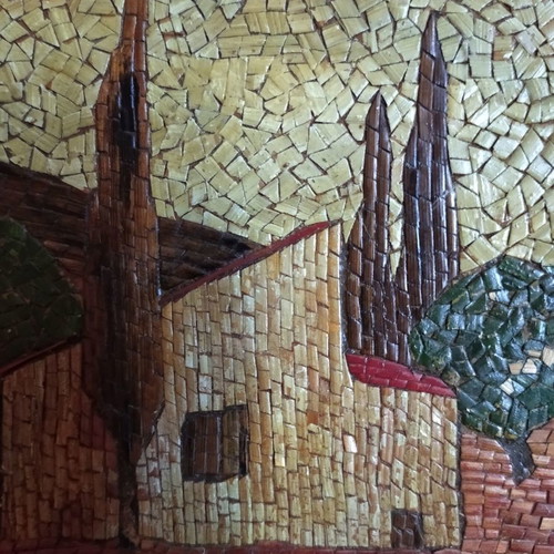 Painting with mosaic-like wooden sticks image, 21x25 cm with frame