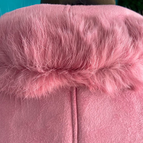 Pink Suede Coat with Real Fur Like New