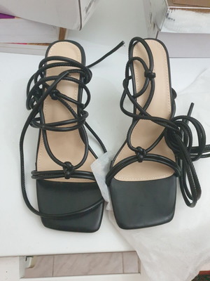Black platform sandals with laces, size 39