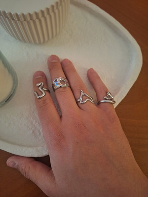Y2K Melted Design Rings set of 4, new, silver liquid metal style