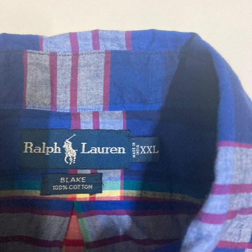 Ralph Lauren Fun Oxford Long Sleeve Shirt XXL, blue red blocked with green pony