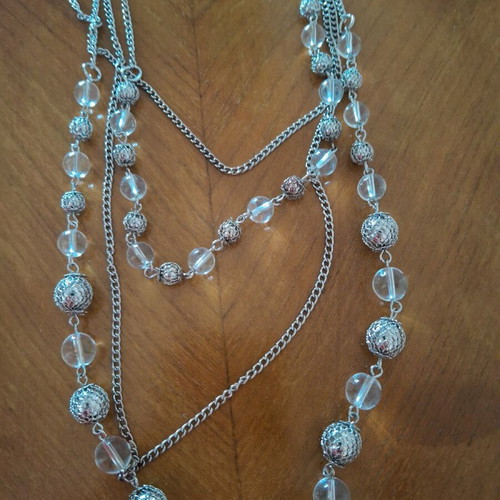 Long Fo Necklace with Four Strands like new, silver