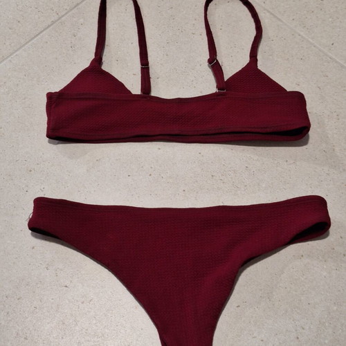 Burgundy Textured Bikini Set Bralette Small Fit, Like New