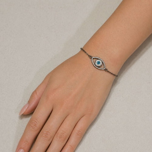 Handmade Gianniotiko evil eye bracelet silver 925 with mother-of-pearl and zircon new