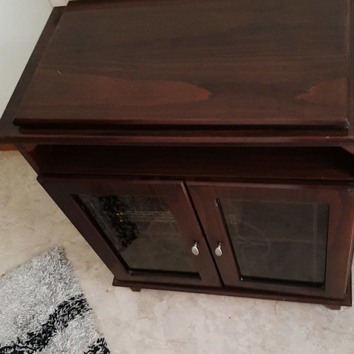 TV cabinet used, lacquered wood with display cabinet