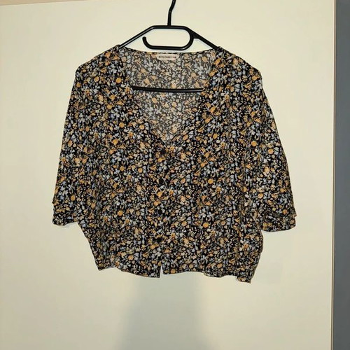 24Colours blouse with floral print, black ochre blue, size 40