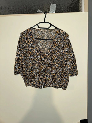 24Colours blouse with floral print, black ochre blue, size 40